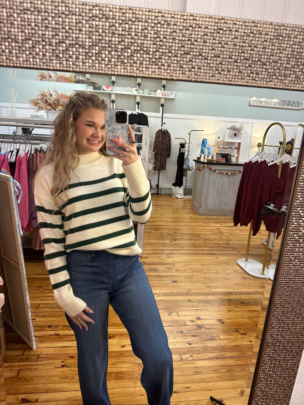 STRIPED MOCK NECK SWEATER (S-L)
