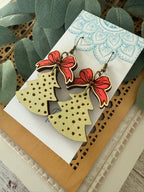 Christmas tree hand painted maple wood earrings