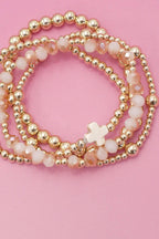 BOHO CROSS MULTI COLORFUL BEADED STRETCH BRACELET (2 Colors)