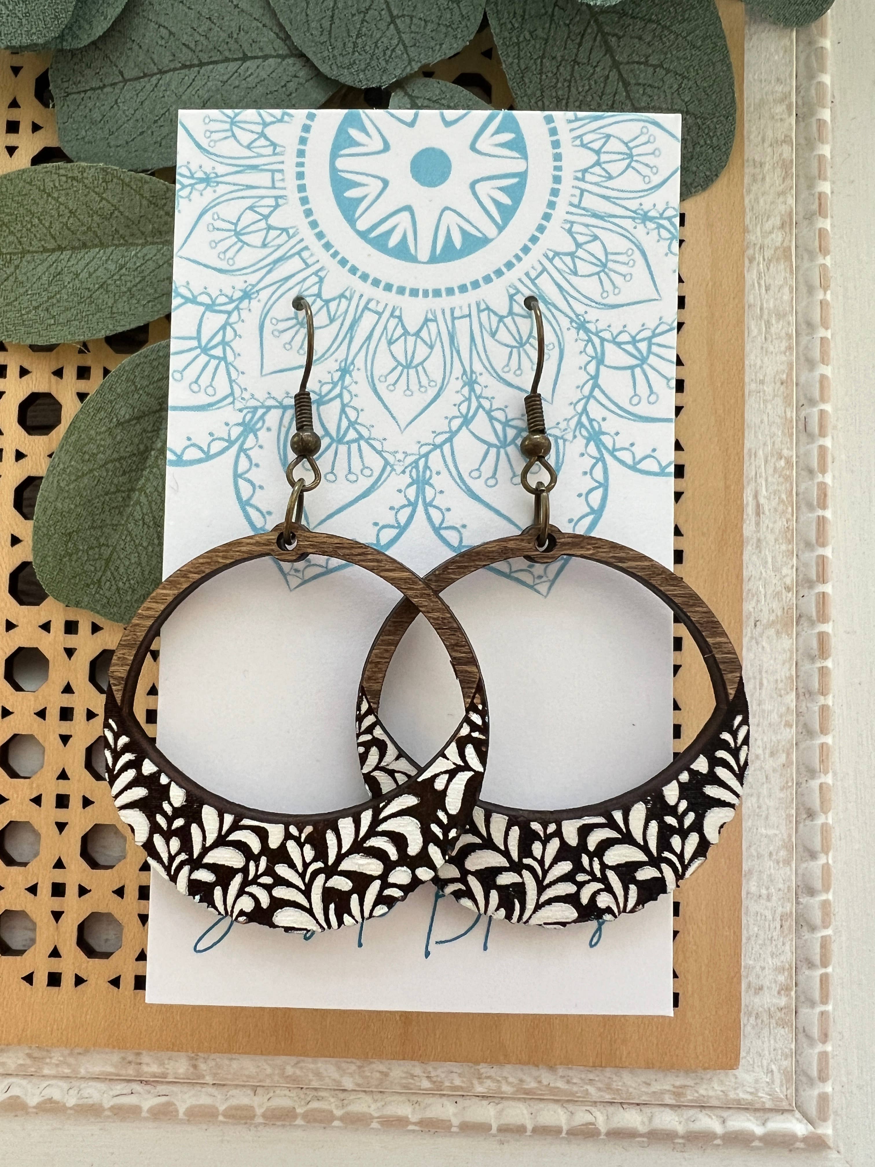 Boho damask all wood lightweight hoops 