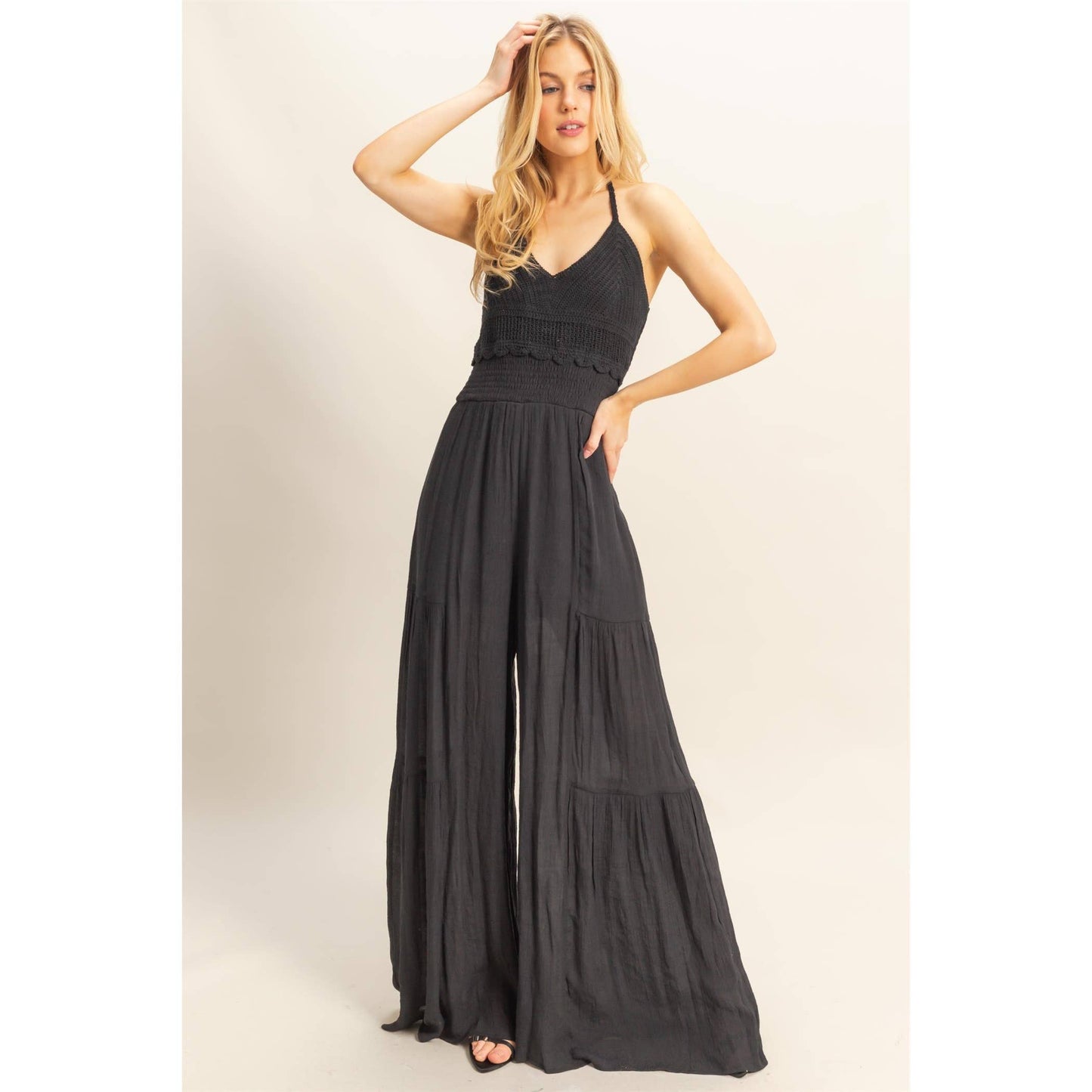 Halter Neck Crochet Wide Leg Jumpsuit (S-L)