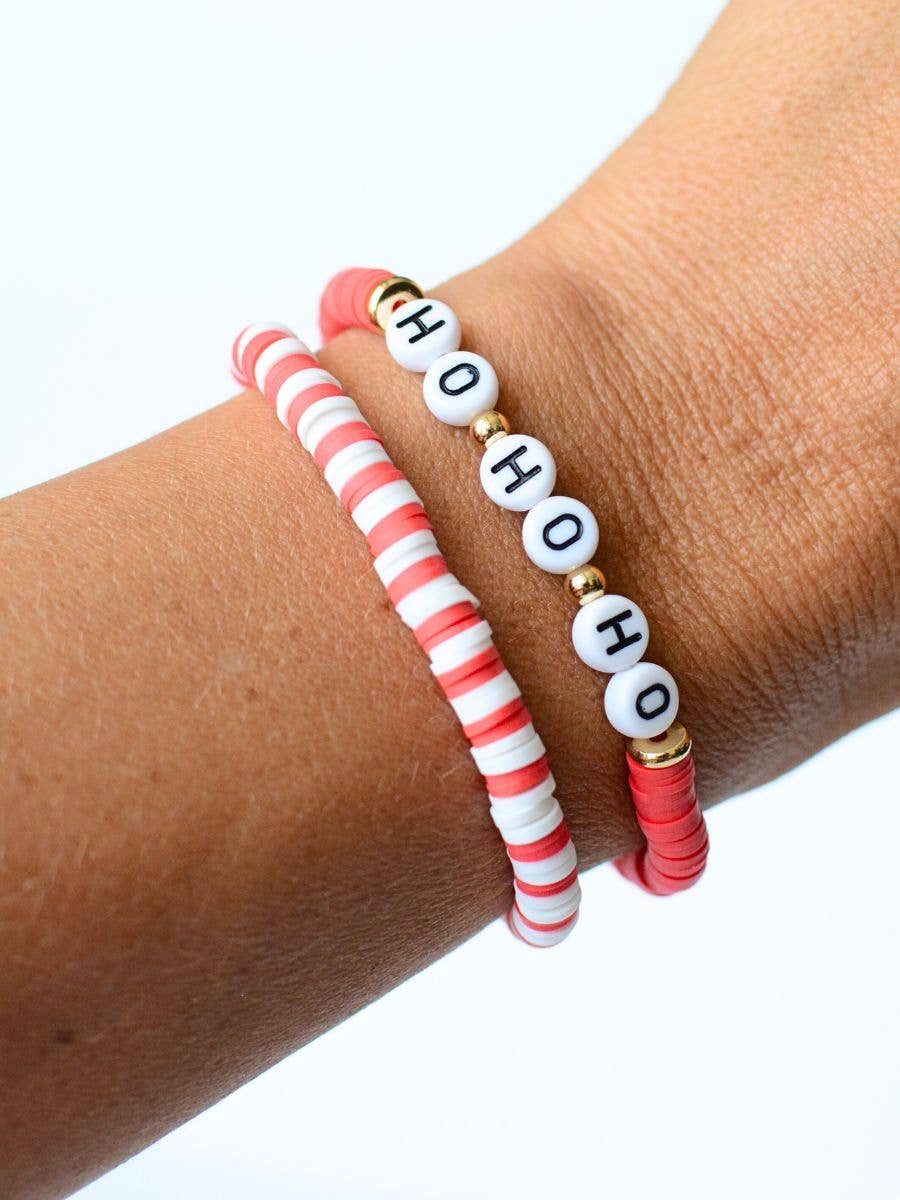 HO Ho Ho Santa Claus Christmas Holiday Red Bracelet Set