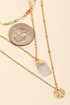 Dainty Chain Layered Rectangle Stone Charm Necklace