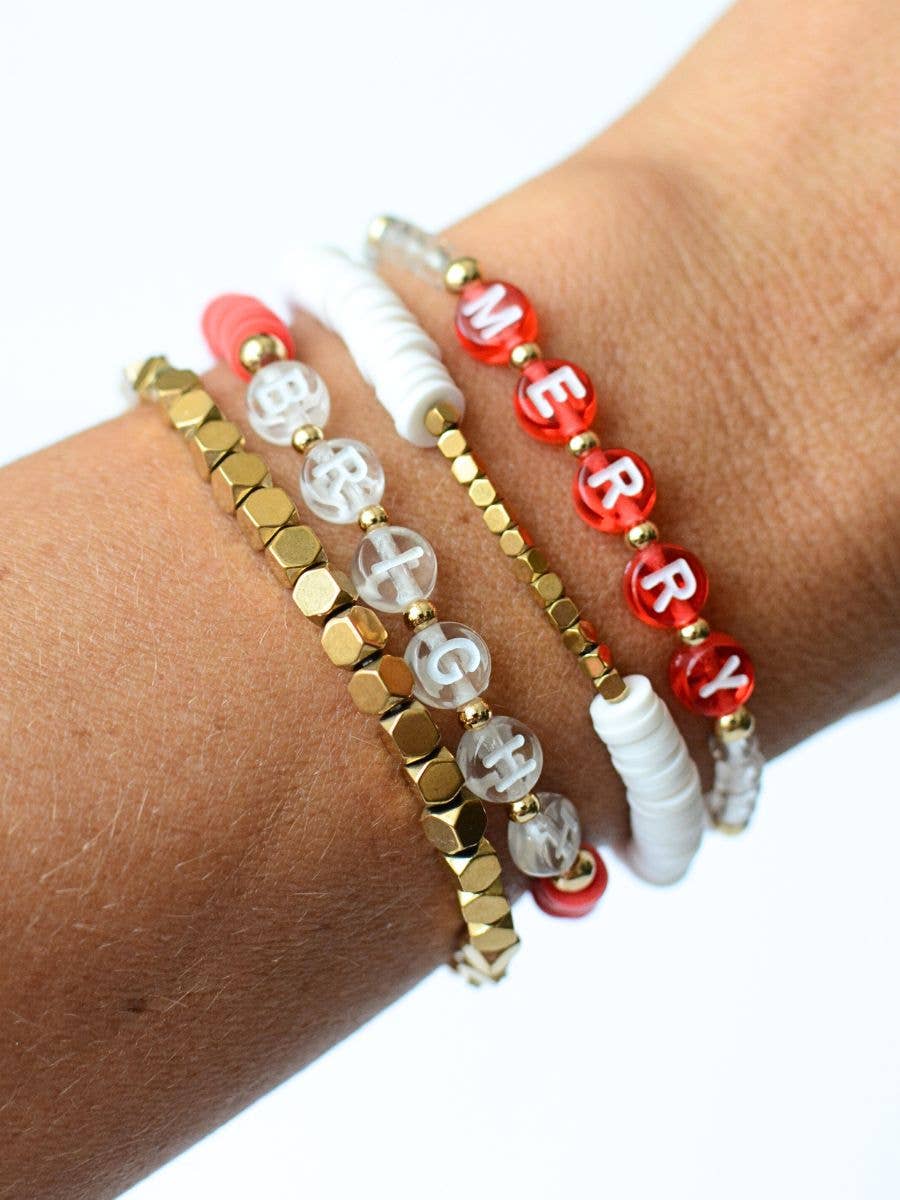 SALE! Merry and Bright Christmas Holiday Red & White bracelet set