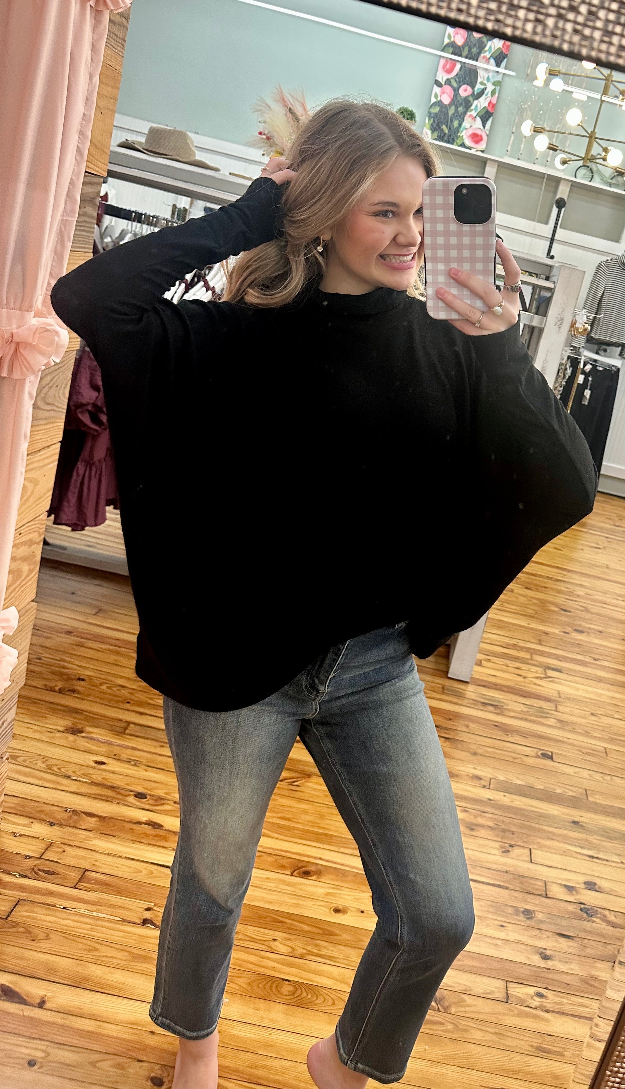 Draped Oversized Turtleneck Dolman Sleeve Top (S-L)