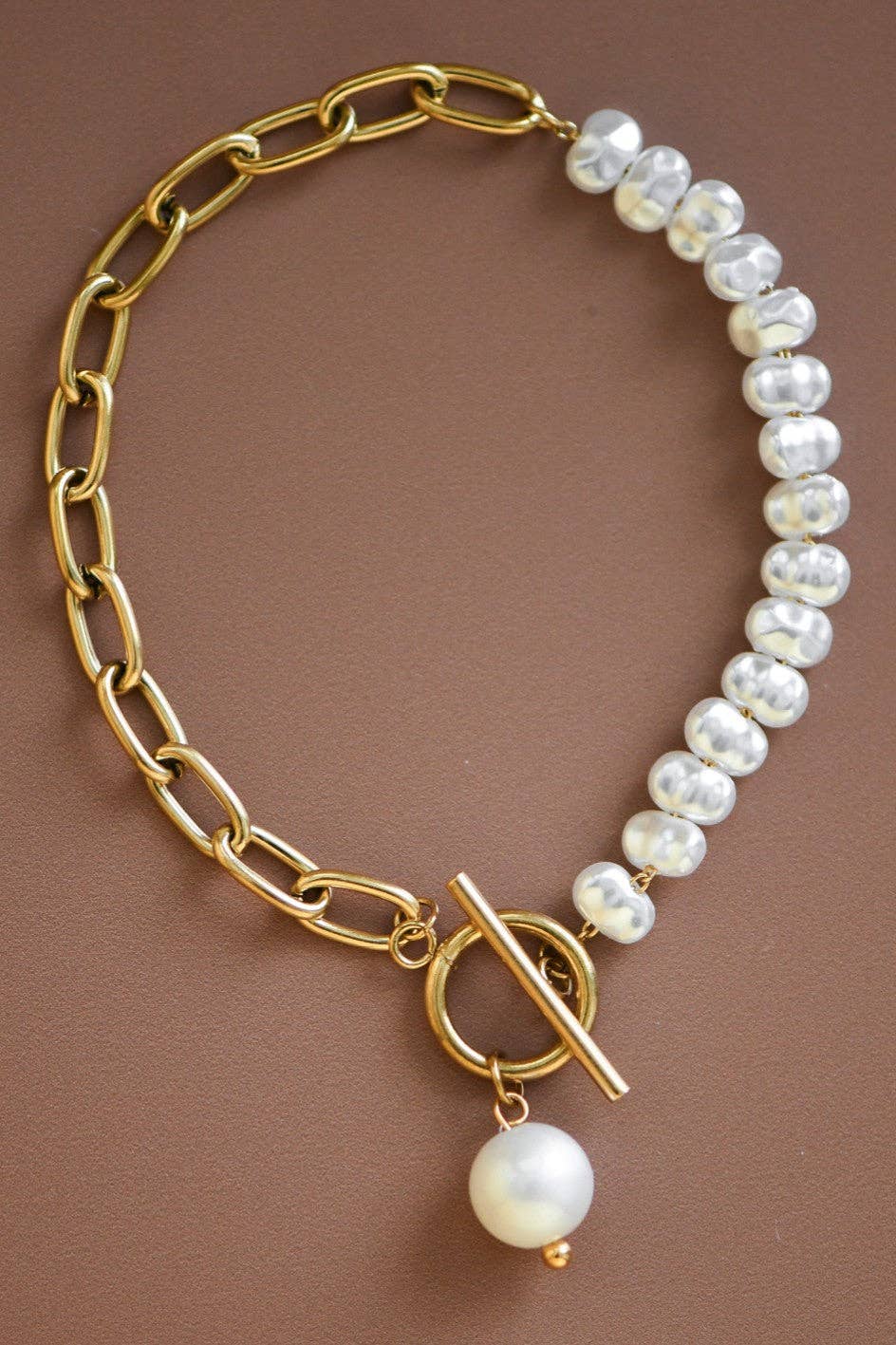 18K Gold Plated Waterproof Stainless Steel Chain + Pearls Bracelet