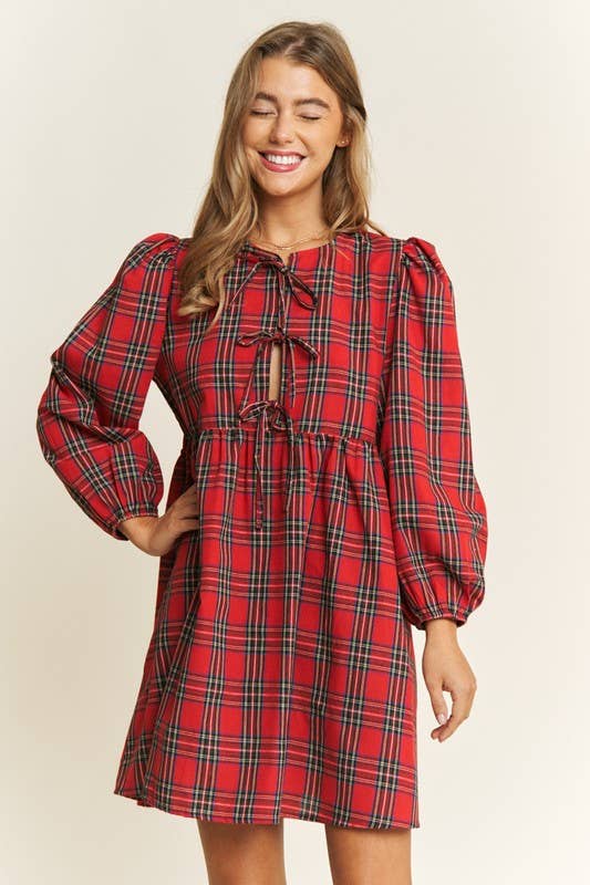 The Plaid Bow Baby Doll Dress (S-L)