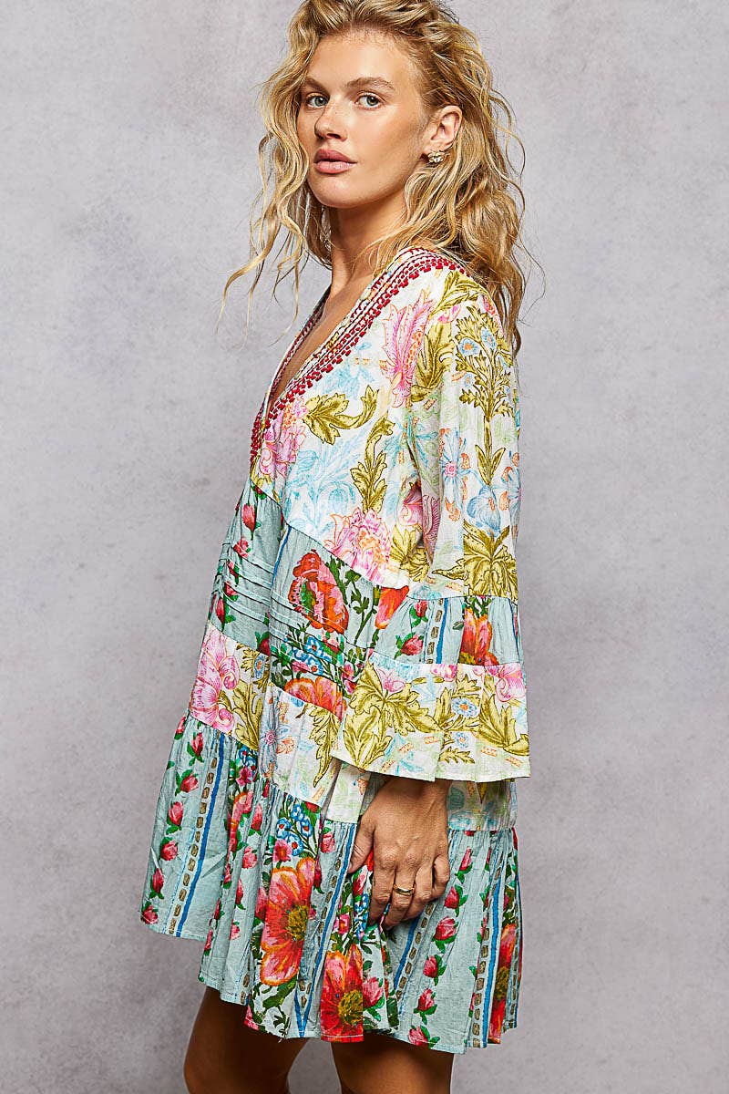 V-neck Woven Dress (S-L)(RUNS BIG)