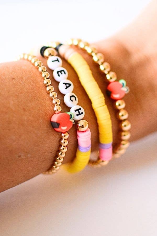 Apple for the TEACHER bright colored bracelet stack jewelry