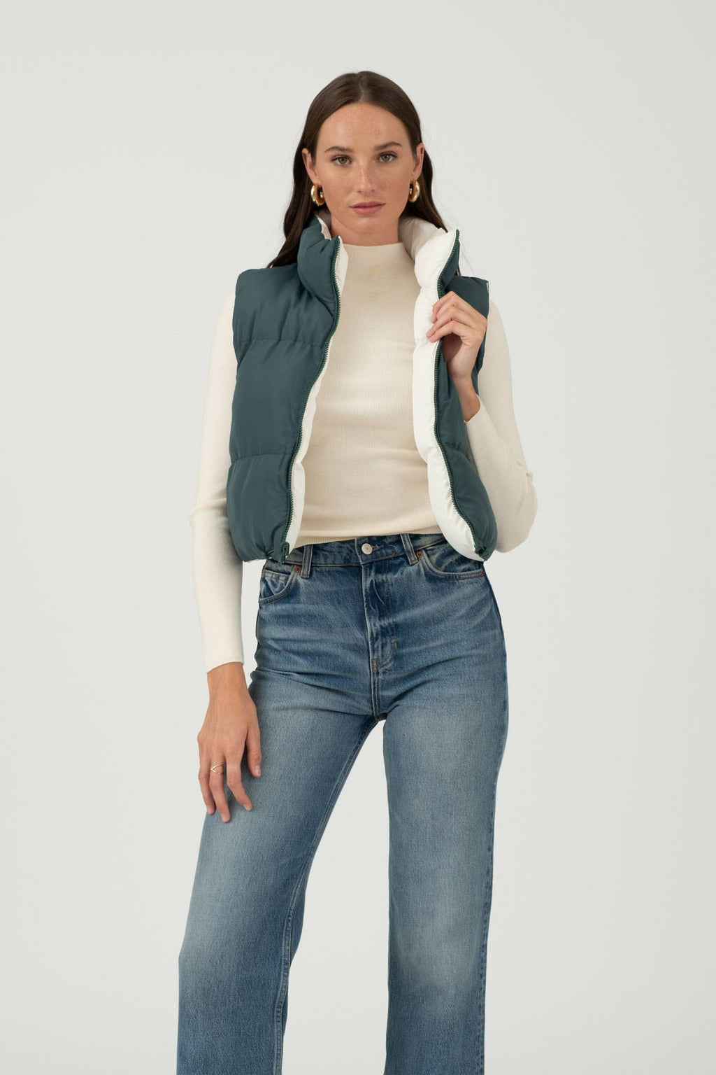 REVERSIBLE ZIP UP PUFFER VEST (S-L)