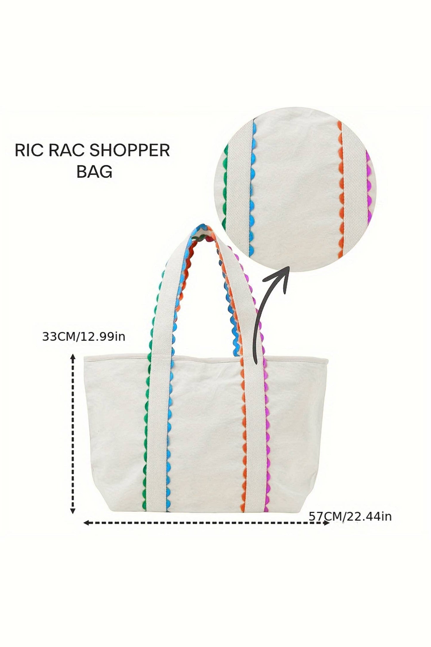 Colorful Trimmed Canvas Everyday Tote Bag