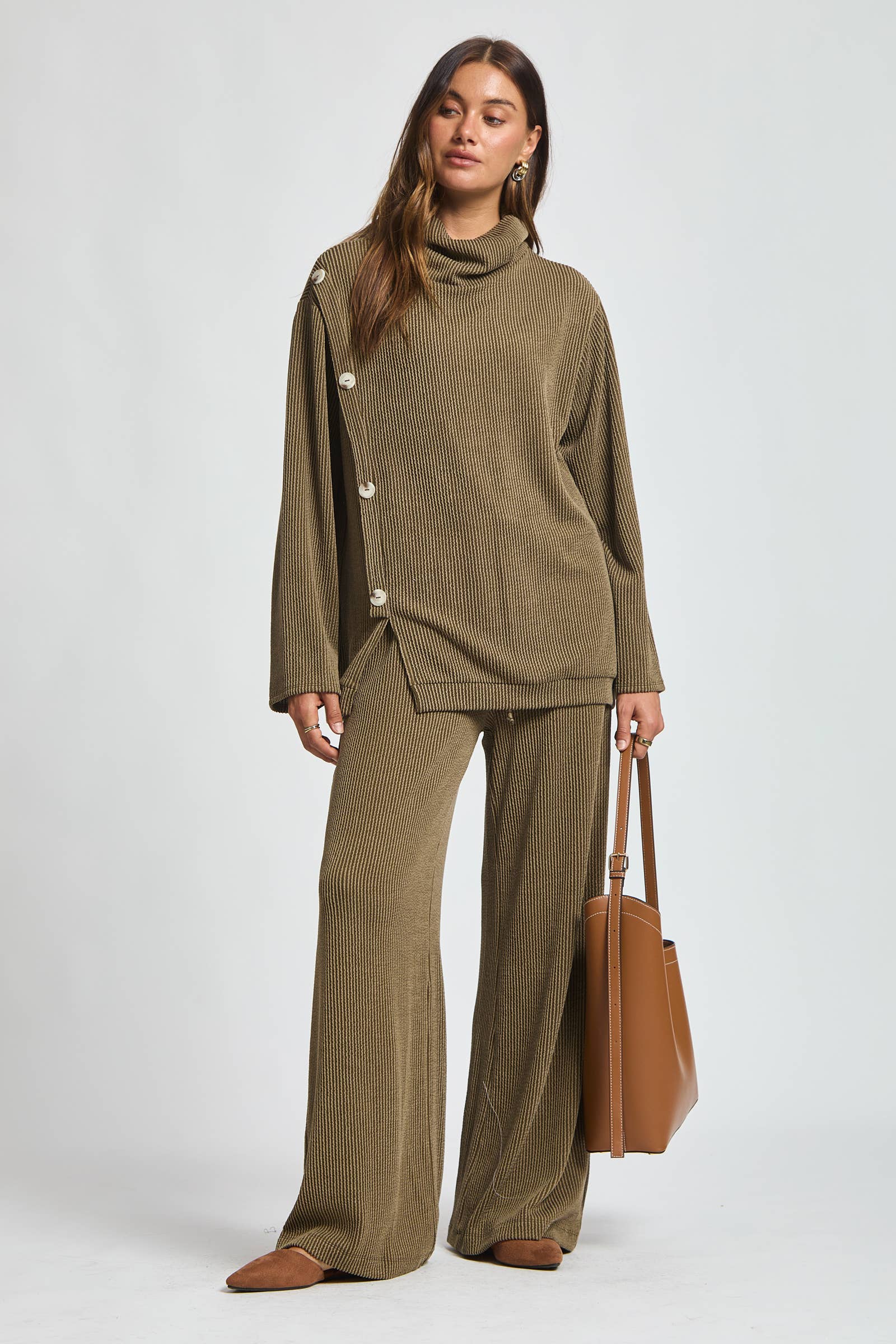 2-Piece Cowl Neck Ribbed Set