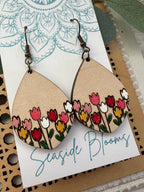 Tulip hand painted light weight wood earrings 
