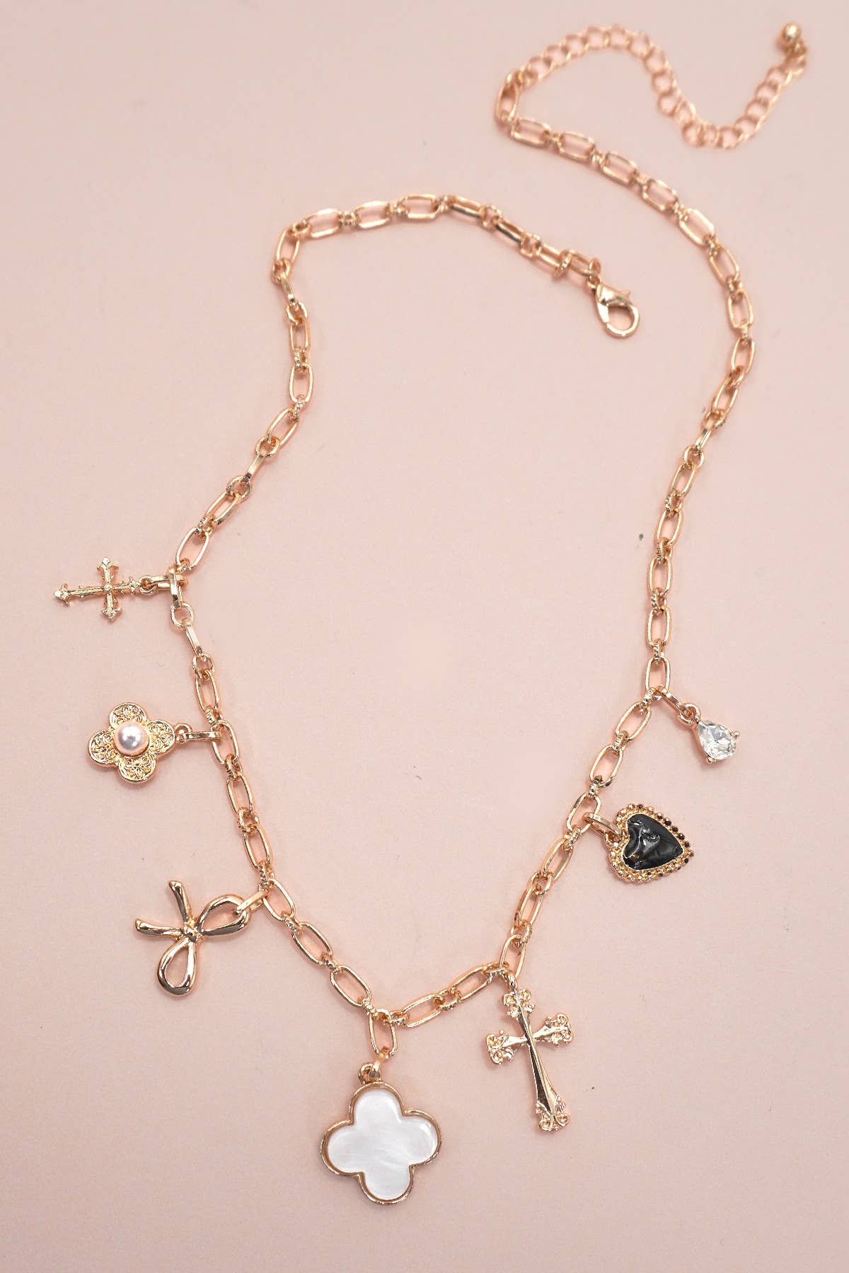 CHARM NECKLACE-CLOVER BOW CROSS HEART FLOWER