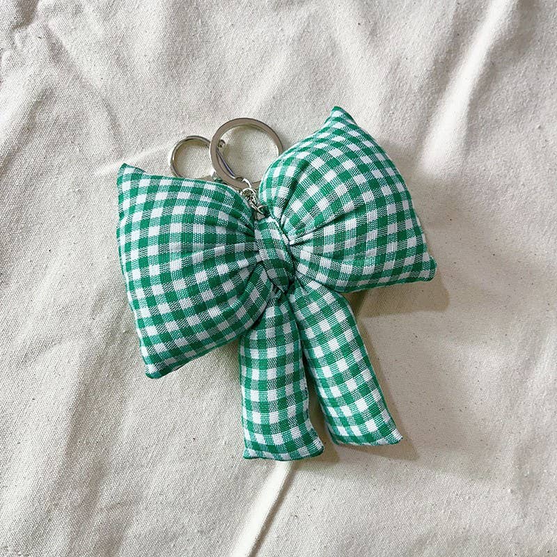 PUFFY CHECKER BOW RIBBON BAG CHARM KEYCHAIN