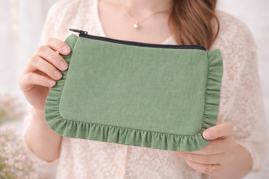 Canvas Ruffle Pouches | Canvas Travel Pouches | Zipper Pouch