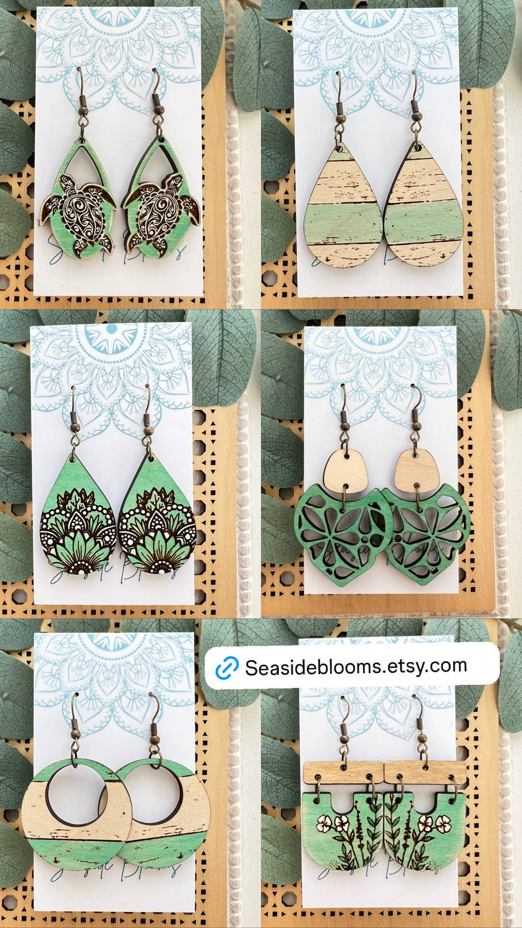 Boho hand painted lightweight maple wood earrings 