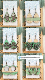 Boho hand painted lightweight maple wood earrings 