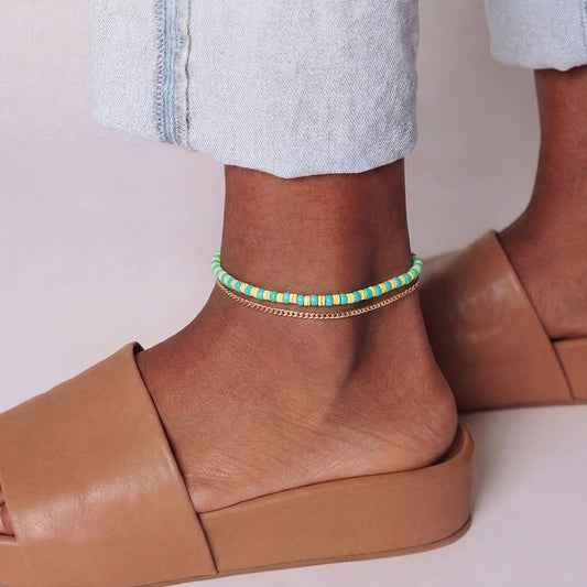 Layered Bead Snake Chain Anklet (3 Color Options)