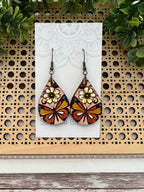 Butterfly hand painted maple wood earrings  