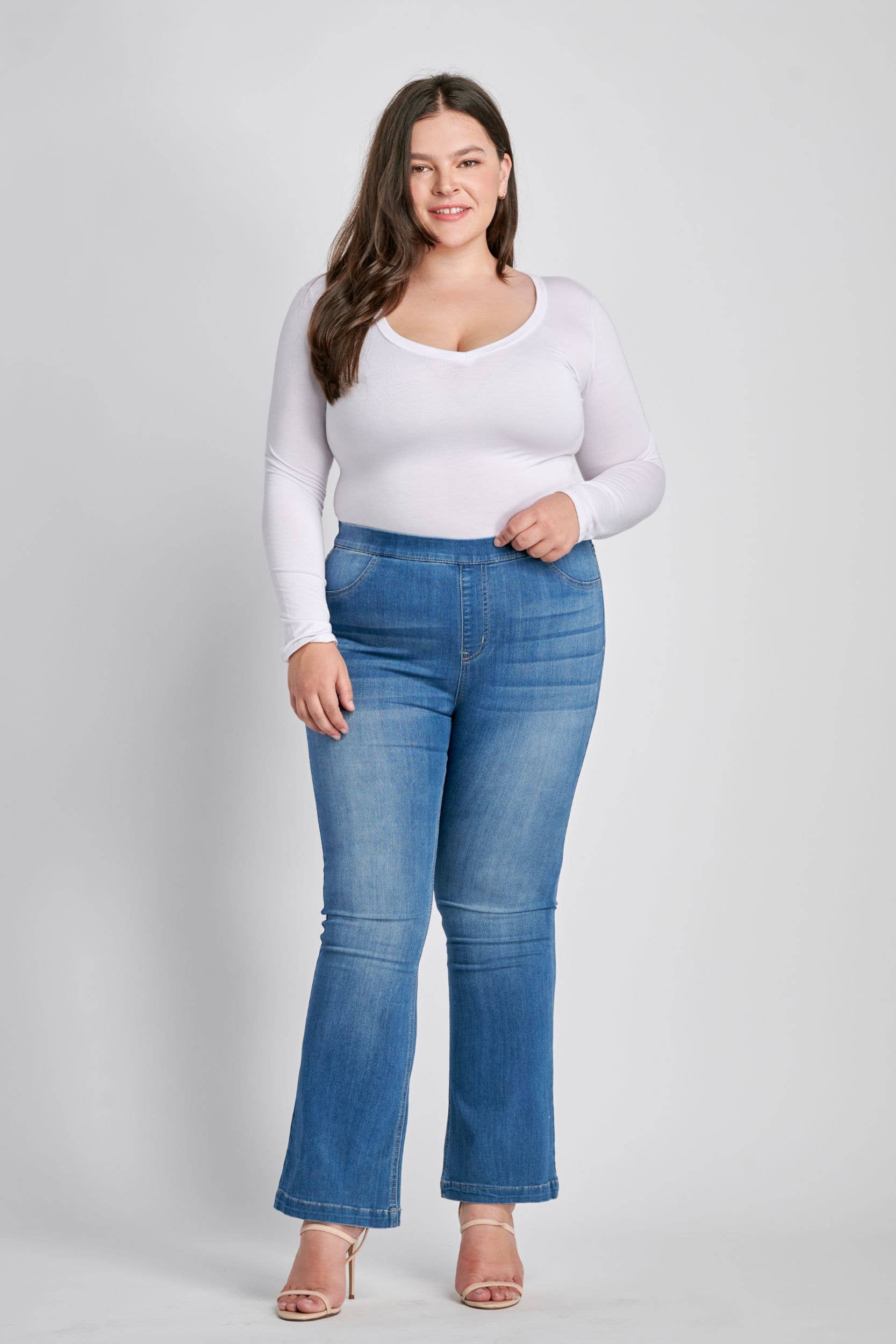 Cello Jeans - PLUS Mid Rise Medium wash Flare Jegging (30")(PETITE)