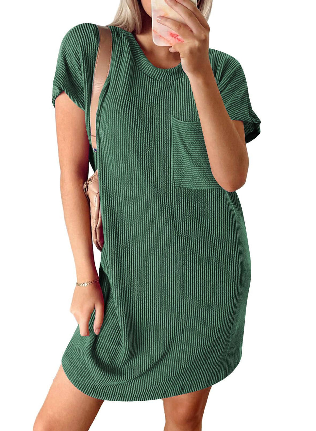 The Jessie Ribbed Short Sleeve T-Shirt Dress with Pocket (S-2X)
