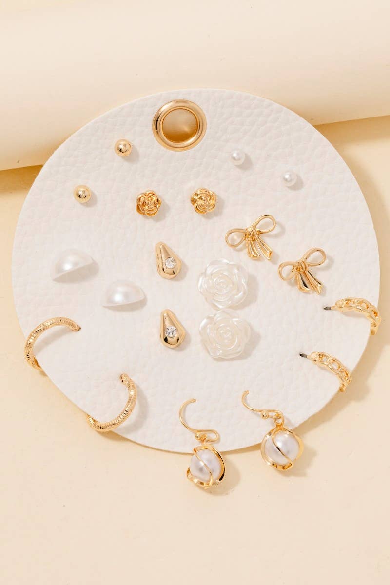 Assorted Ten Pair Rose Earrings Set