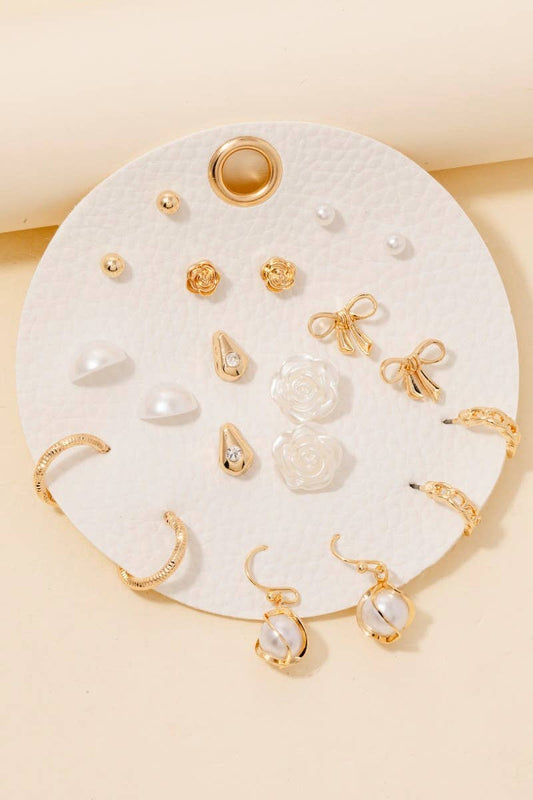 Assorted Ten Pair Rose Earrings Set