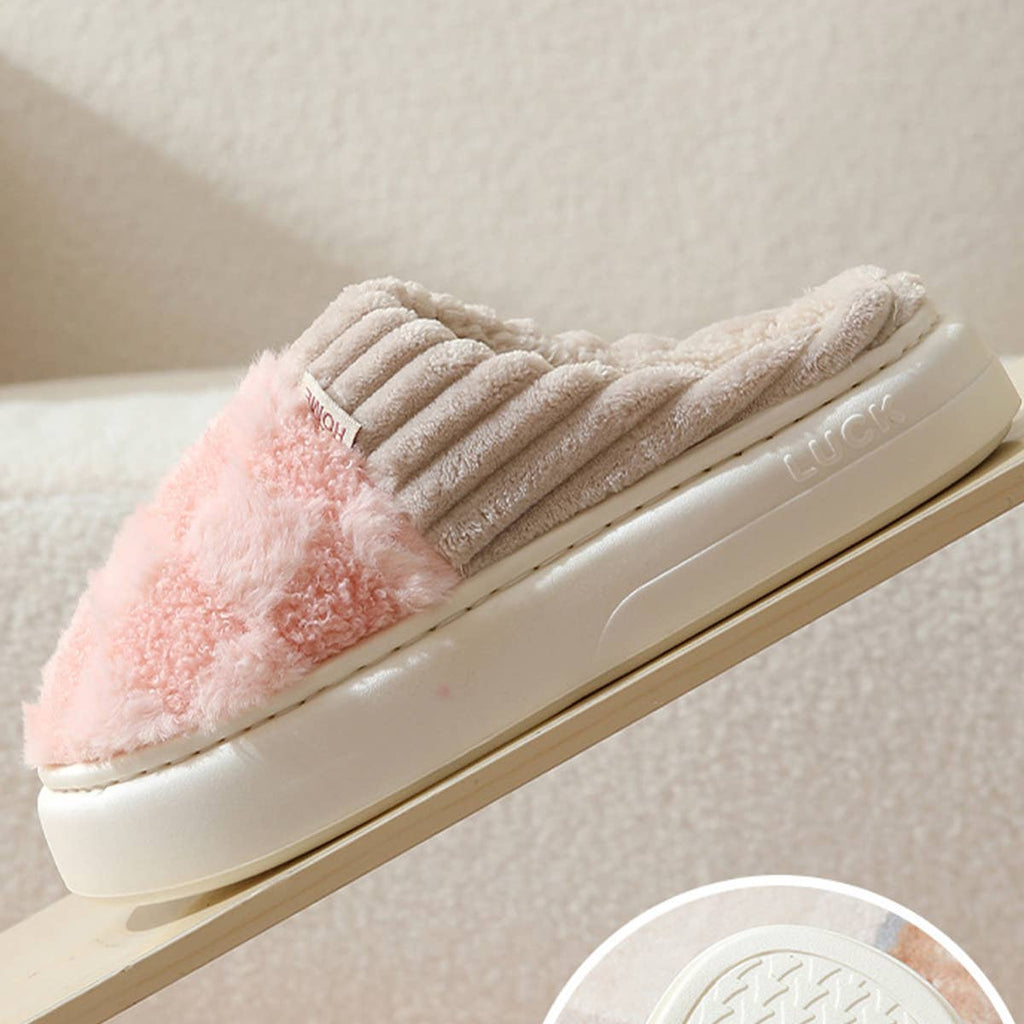Checkered Fuzzy Warm Slippers (3 Color Options)