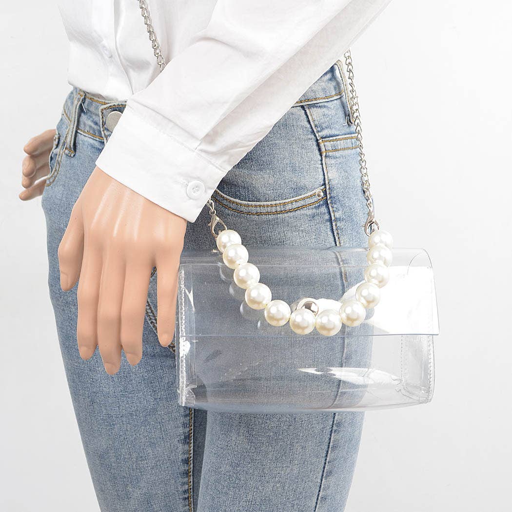 Transparent Clear Pearl Handle Bag