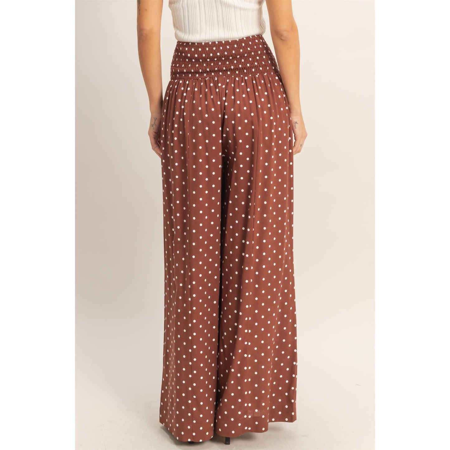 Polka Dot Elastic Wide-Leg Pants (S-L)