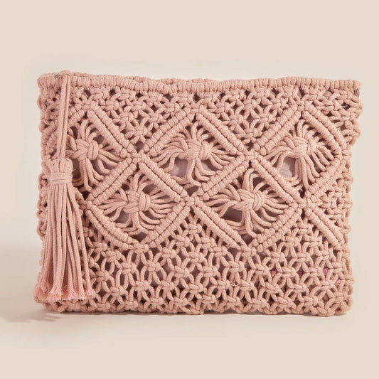 Crochet Pink Clutch Tassel Bag