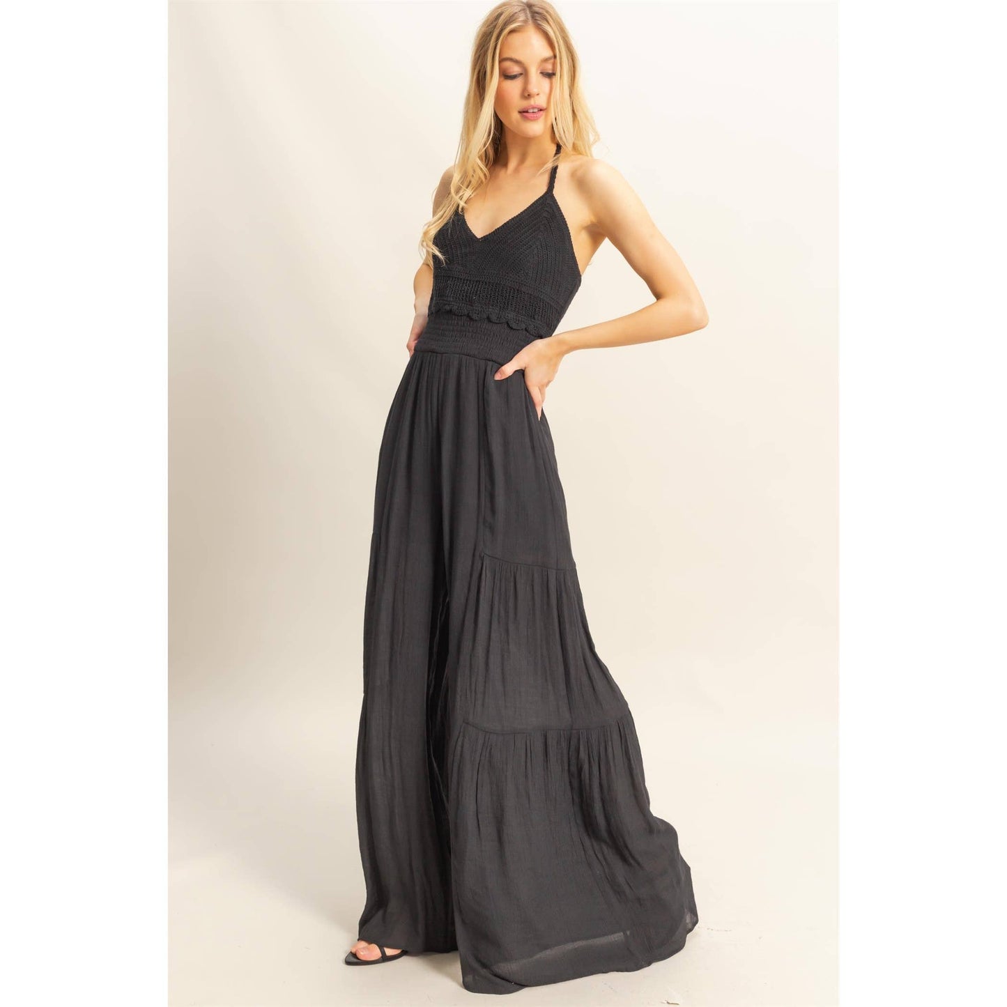 Halter Neck Crochet Wide Leg Jumpsuit (S-L)