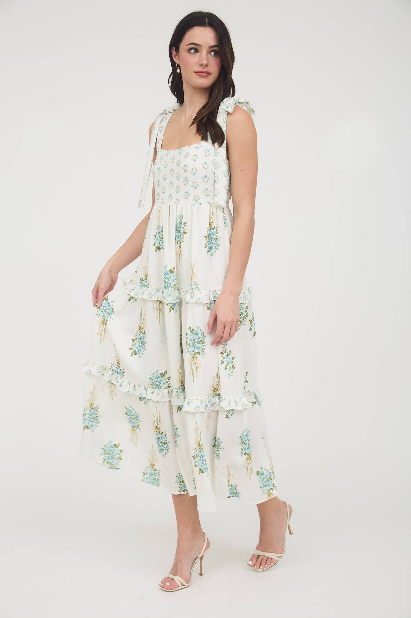 FLORAL BOUQUET PRINT TIE STRAP DRESS (S-L)