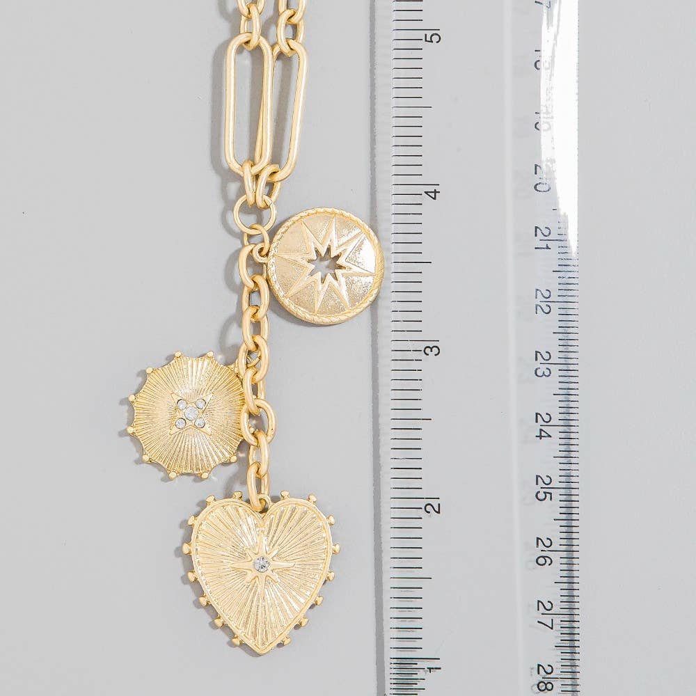 Intricate Heart And Coin Pendants Chain Necklace