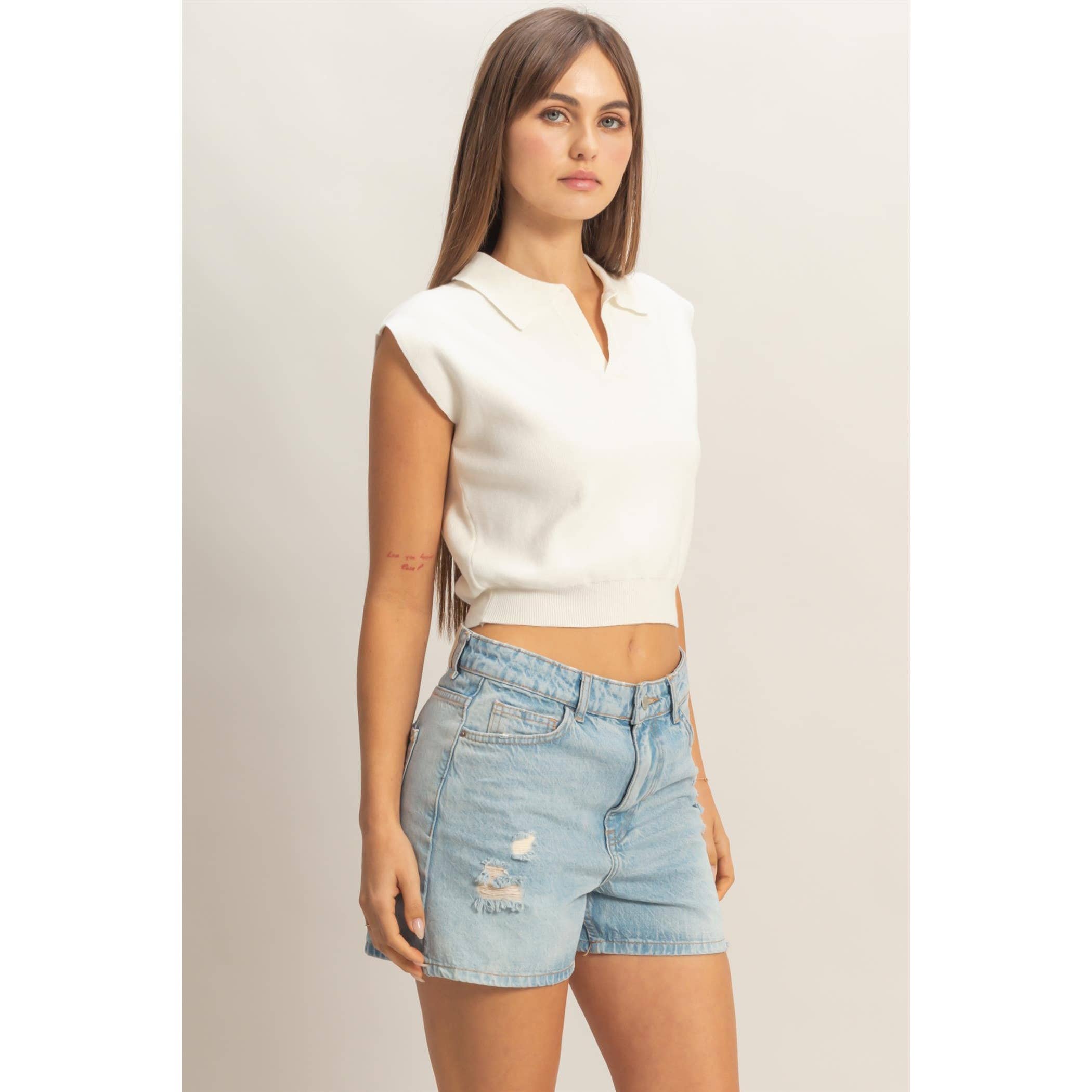 Sleeveless Collared Knit Top (S-L)