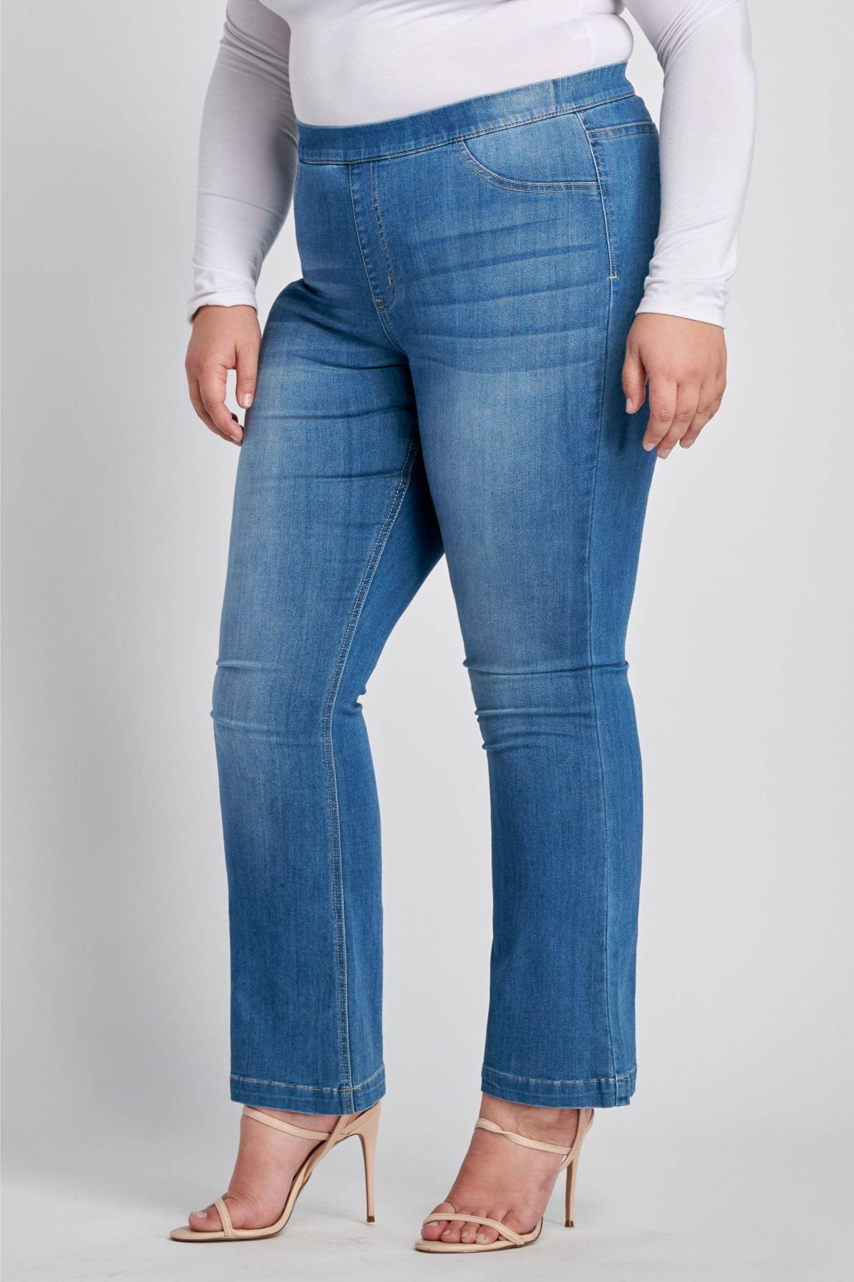 Cello Jeans - PLUS Mid Rise Medium wash Flare Jegging (30")(PETITE)