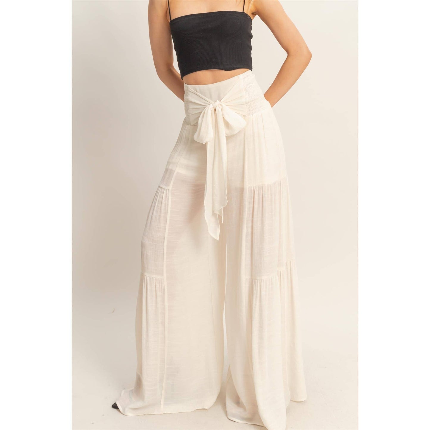 Smocked Waist Palazzo Pants (S-L)