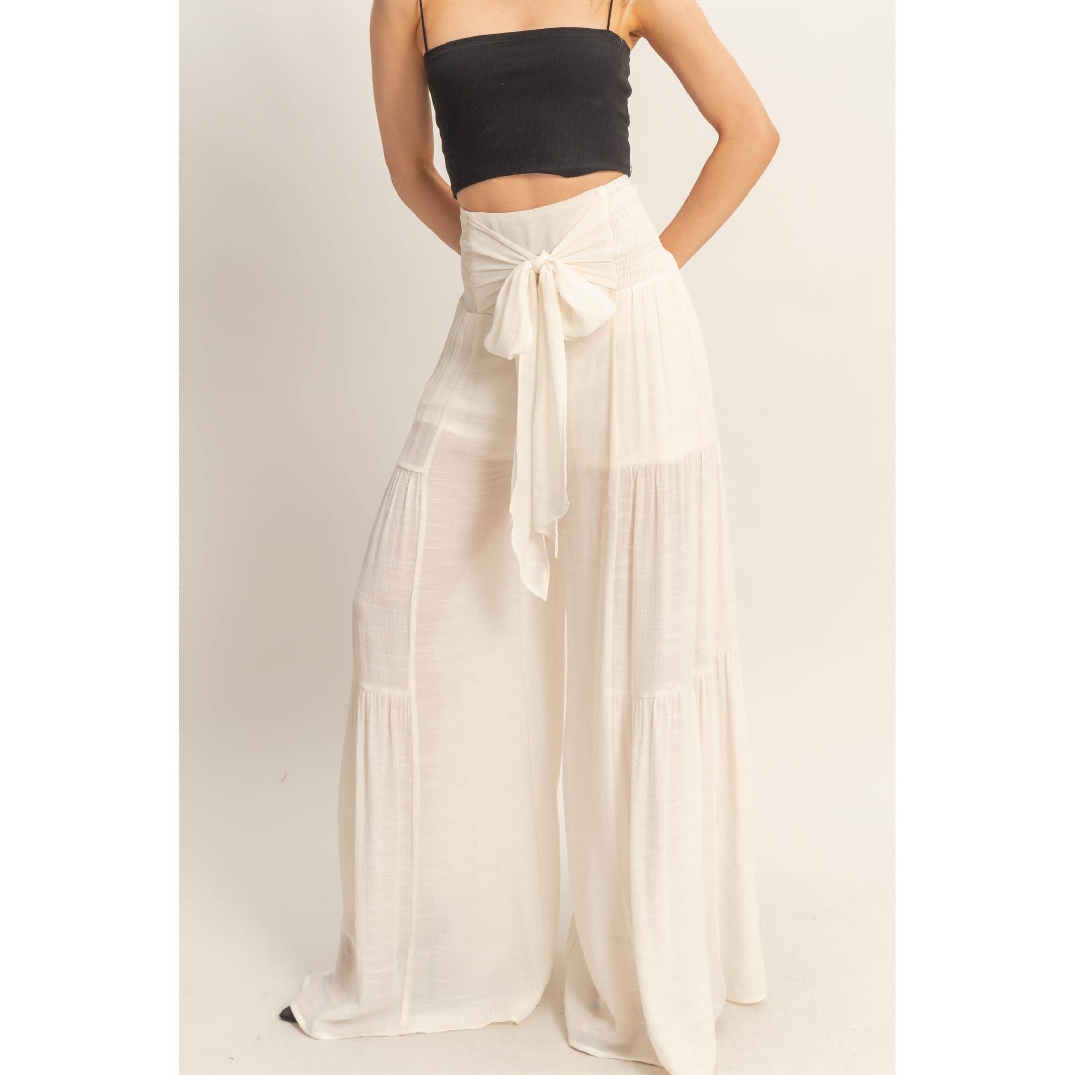 Smocked Waist Palazzo Pants (S-L)
