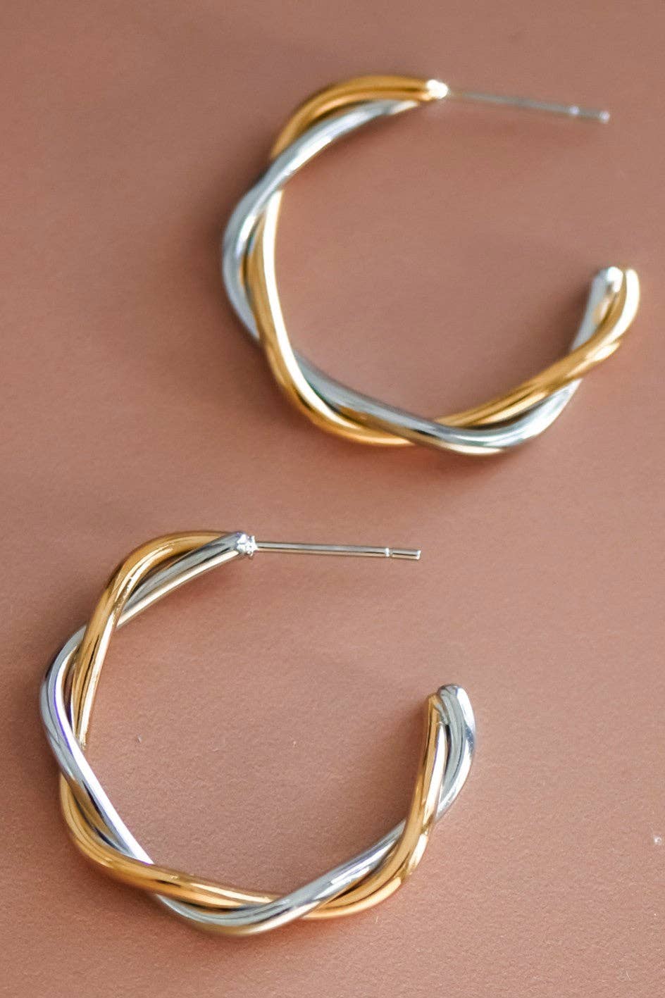 Gold & Silver: 18K Gold Plated Waterproof Stainless Steel Hoop Earrings