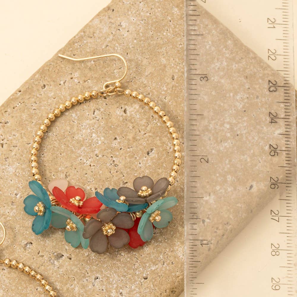 Floral Accent Hoop Dangle Earrings (3 Color Options)
