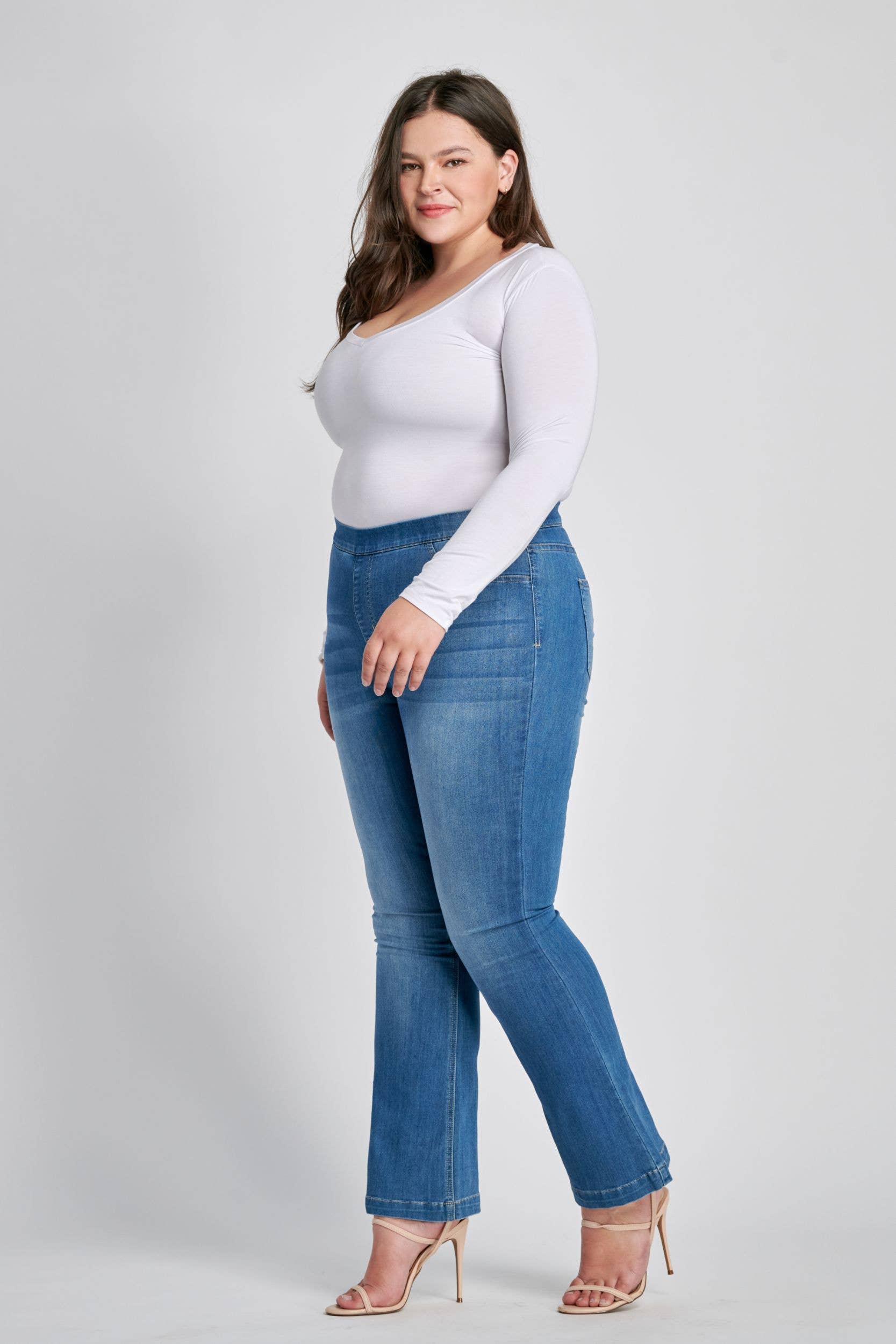 Cello Jeans - PLUS Mid Rise Medium wash Flare Jegging (30")(PETITE)