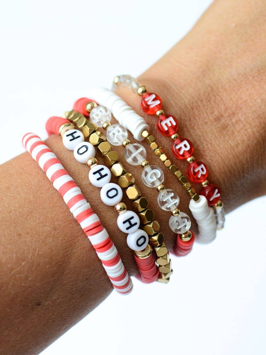 SALE! Merry and Bright Christmas Holiday Red & White bracelet set