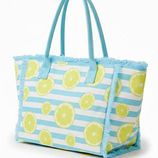 Lemon Stripe Fringe Tote Bag (2 Colors)