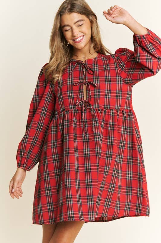 The Plaid Bow Baby Doll Dress (S-L)