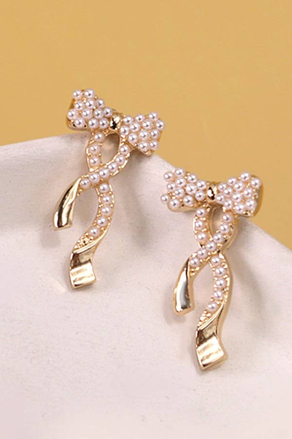 BOW PEARL GOLD MIX EARRINGS