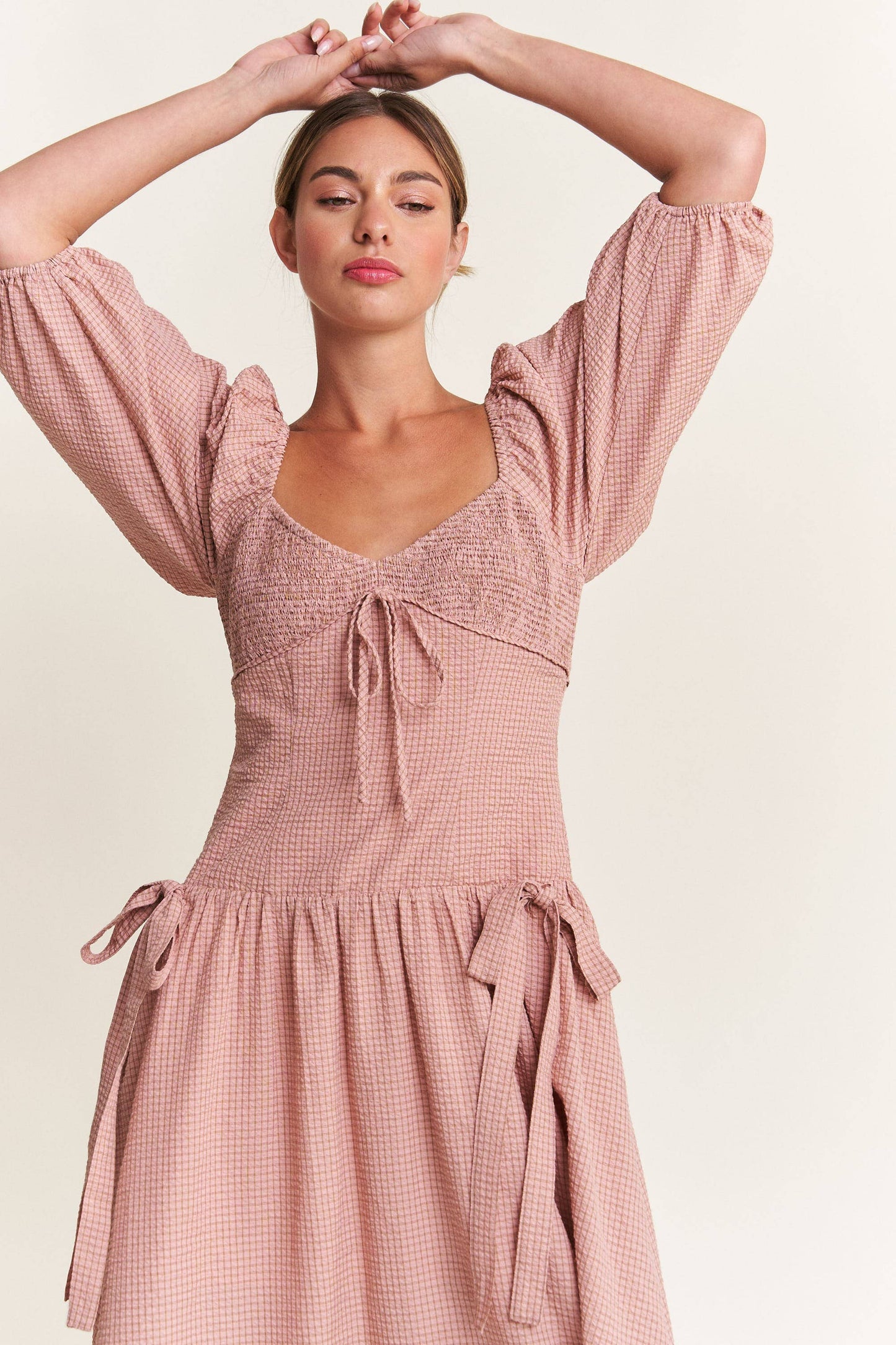 SALE! In the Beginning - Dust Pink Bow Detail Smocked Midi Dress (S-L)