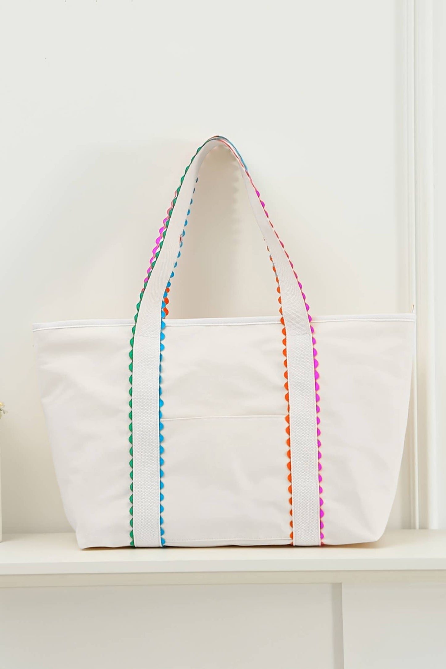 Colorful Trimmed Canvas Everyday Tote Bag