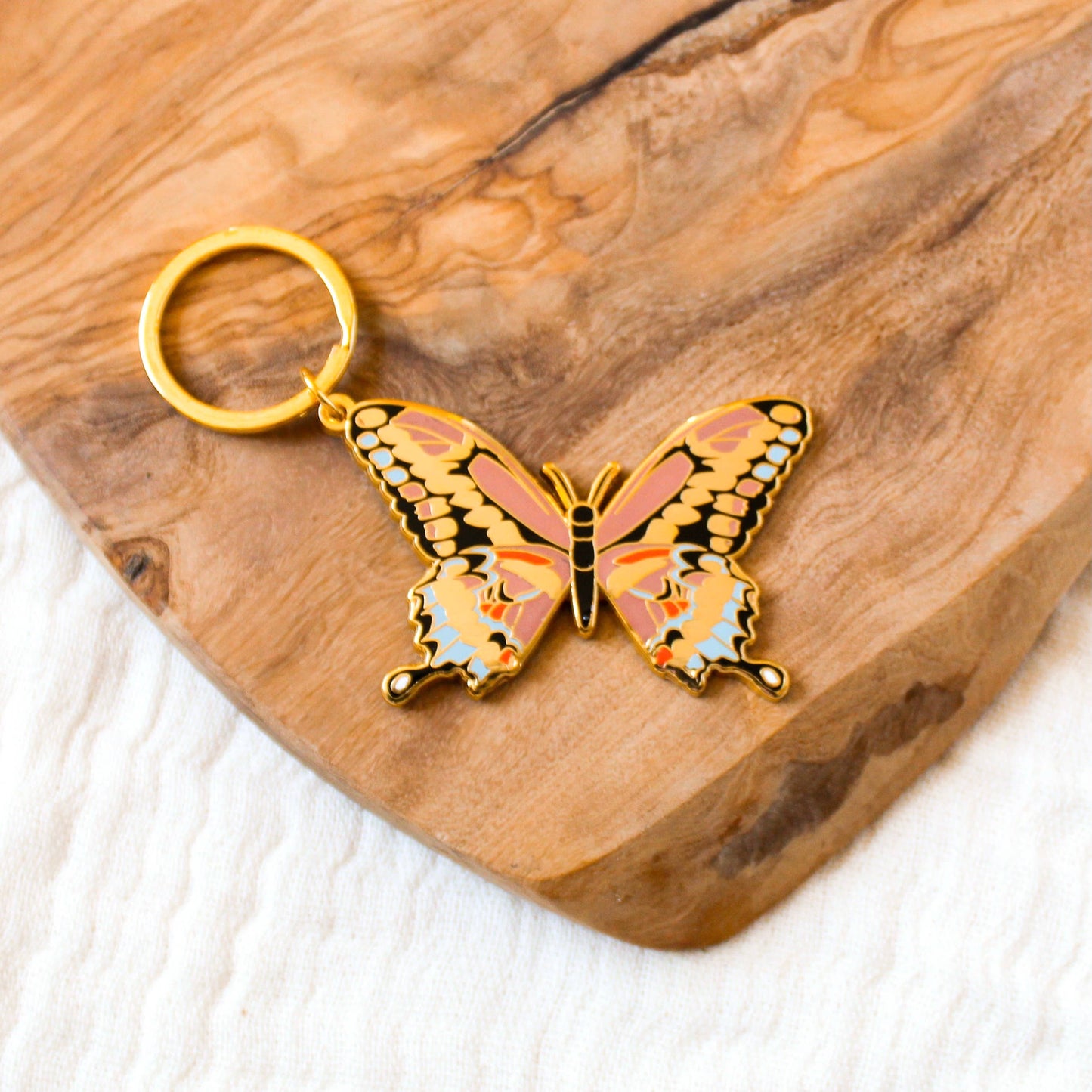 Pink Swallowtail Butterfly Metal Keychain