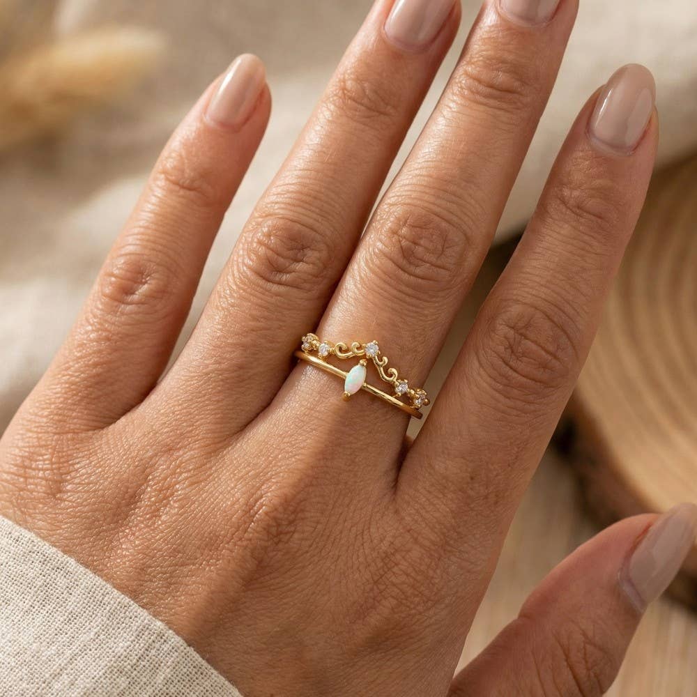 Double Band Opal Rhinestone Adjustable Ring in Gold